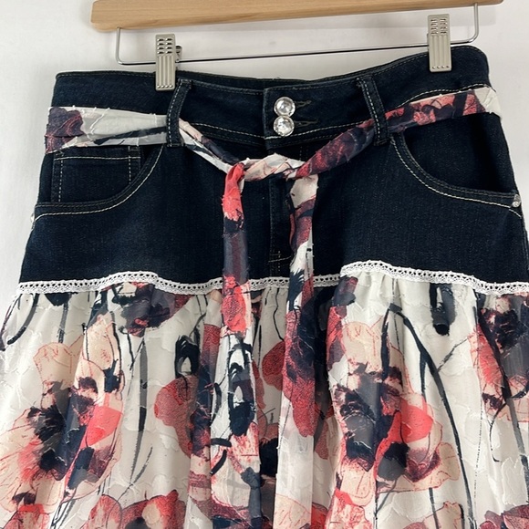 Unbranded Coastal Cowgirl Denim Waist w/ Floral Flared Maxi Skirt - Picture 3 of 12